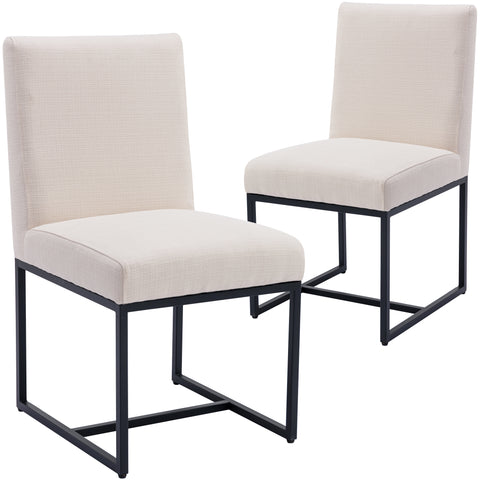 RIVOVA Set of 2 Linen Upholstered Dining Room Chairs, Mid Century Modern Fabric Chair for Dining Room with Metal Legs - 1488