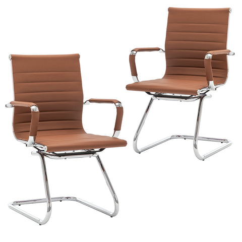 Wahson Office Chairs Heavy Duty Leather Guest Chair, for Reception, Conference Room, Set of 2, Coffee