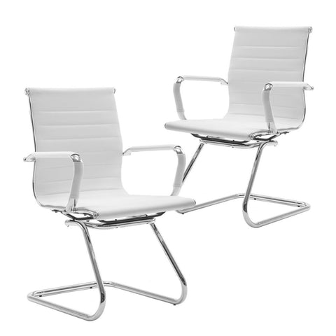 Wahson Heavy Duty Leather Guest Chair, for Reception, Conference Room, Set of 2, White
