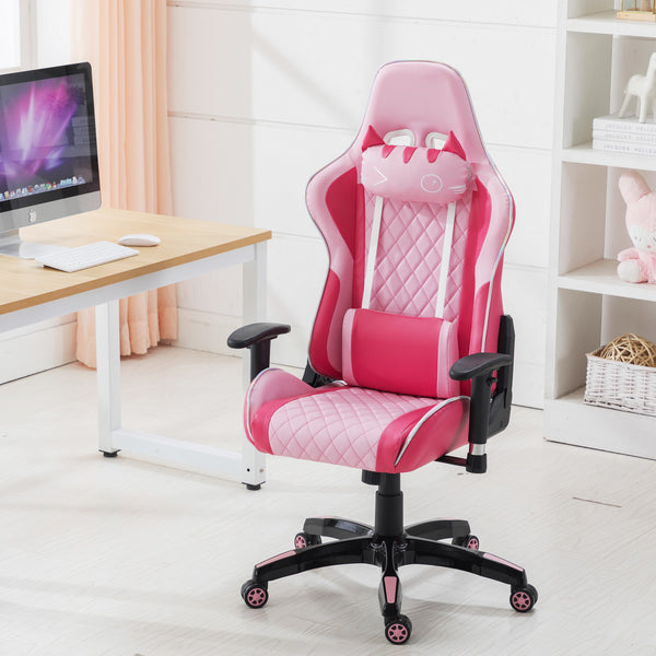 RIVOVA Computer Gaming Chair, Ergonomic Cute Kitty Cat PC Gamer Chair, for Video Game, Pink - 148