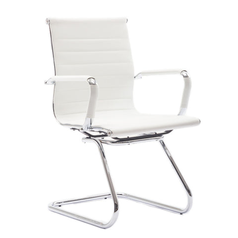 Wahson Office Chairs Heavy Duty Leather Office Guest Chair Mid Back Sled Reception Conference Room Chairs, White, One Pack ¡­
