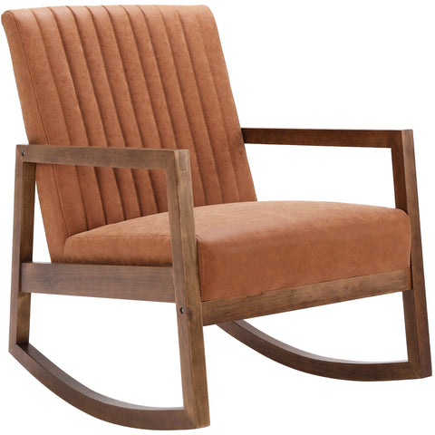 Wahson Office Chairs Mid Century Nursery Rocking Chair with Wood Frames, Faux Leather Upholstered Living Room Chair - 3507