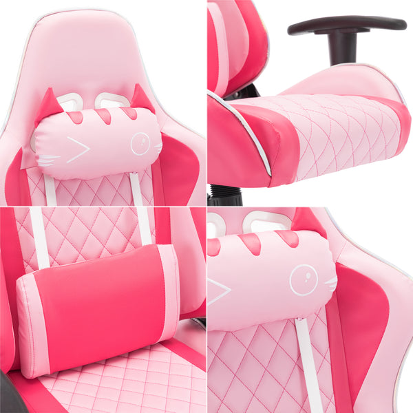 RIVOVA Computer Gaming Chair, Ergonomic Cute Kitty Cat PC Gamer Chair, for Video Game, Pink - 148