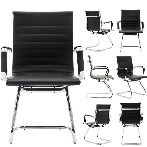 Wahson Office Chairs Heavy Duty Leather Guest Chair, for Reception, Conference Room, Black