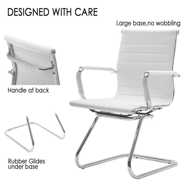 Wahson Office Chairs Heavy Duty Leather Office Guest Chair Mid Back Sled Reception Conference Room Chairs, White, One Pack ¡­