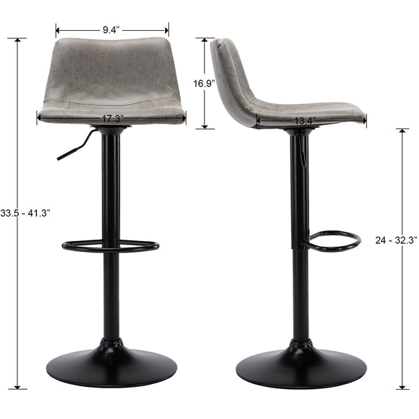 Wahson Height Adjustable Barstools for Pub, Kitchen and Home Bar with Back, Swivel Bar Chairs, Vintage Vinyl Leather, Set of 2