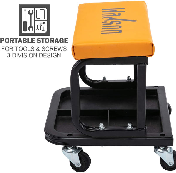 Wahson Office Chairs Garage Roller Seat, Upgraded Version, Shop Mechanic Stool, with Built-in Tool Tray, 300 lbs Capacity