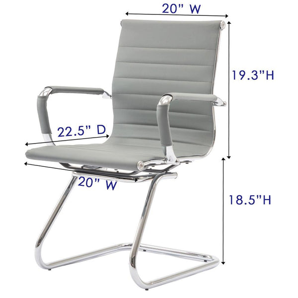 Wahson Office Chairs Heavy Duty Leather Office Guest Chair Mid Back Sled Reception Conference Room Chairs, Grey, One Pack