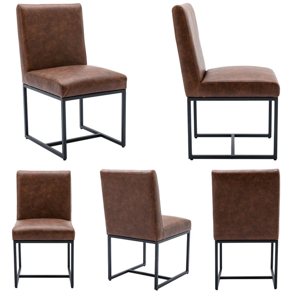 Set of 2 Faux Leather Upholstered Dining Room Chairs, Mid Century Modern Fabric Chair for Dining Room with Metal Legs - 1488