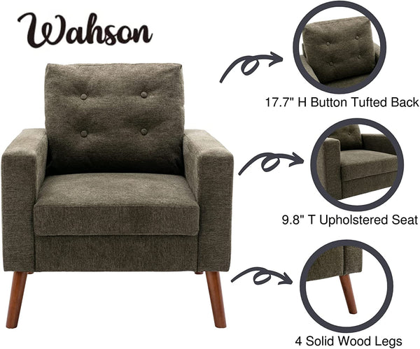 Wahson Accent Armchair with Tufted Back, Comfy Upholstered Single Sofa, Mid Century Modern Side Club Chair - SS16