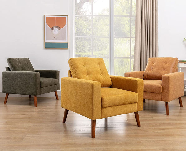 Wahson Accent Armchair with Tufted Back, Comfy Upholstered Single Sofa, Mid Century Modern Side Club Chair - SS16