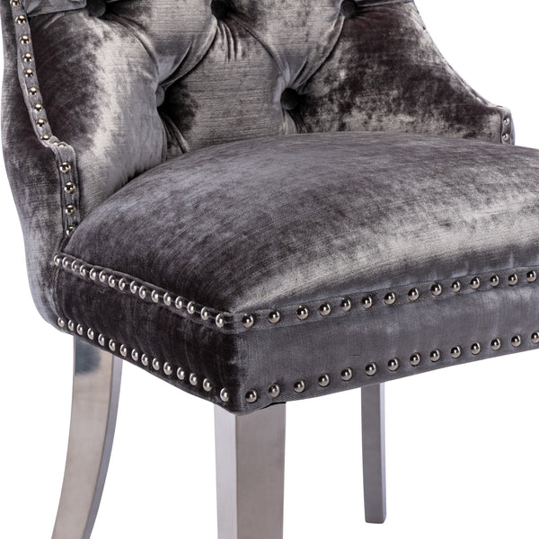 RIVOVA Set of 2 Velour Button Tufted Wingback French Dining Room Chairs with Stainless Steel Legs -1029