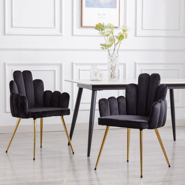 RIVOVA Set of 2 Velvet Side Chairs, 17'' Wide Mid Century Modern Arm Chair for Living Room/Dining Room, with Gold Finish Legs - 09028