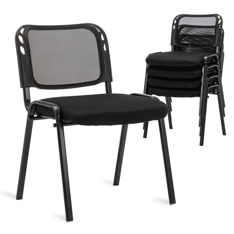 Stackable Conference Chairs - for Hotel Conference Rooms, Seminars, Events, Training, Churches, Community Centers and Home, (Set of 5), Mesh Back, Black