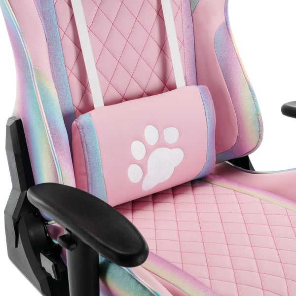 Wahson Office Chairs Computer Gaming Chair, Ergonomic Cute Kitty Cat PC Gamer Chair, for Video Game, Rainbow