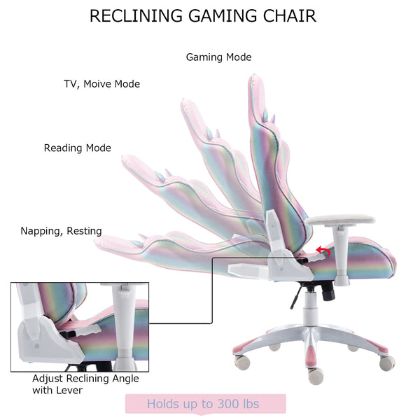 Wahson Office Chairs Computer Gaming Chair, Ergonomic Cute Kitty Cat PC Gamer Chair, for Video Game, Rainbow