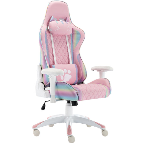 Wahson Office Chairs Computer Gaming Chair, Ergonomic Cute Kitty Cat PC Gamer Chair, for Video Game, Rainbow
