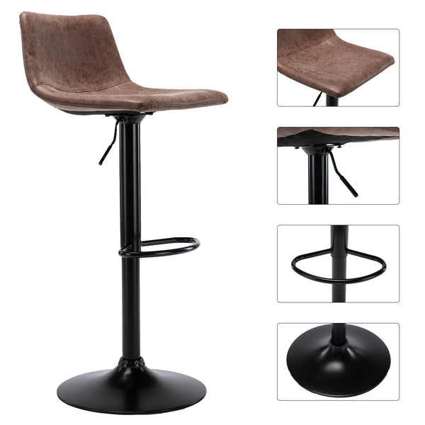 Wahson Height Adjustable Barstools for Pub, Kitchen and Home Bar with Back, Swivel Bar Chairs, Vintage Vinyl Leather, Set of 2