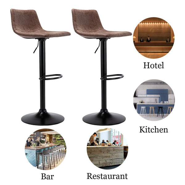 Wahson Height Adjustable Barstools for Pub, Kitchen and Home Bar with Back, Swivel Bar Chairs, Vintage Vinyl Leather, Set of 2