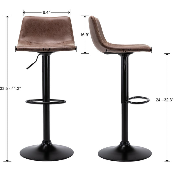Wahson Height Adjustable Barstools for Pub, Kitchen and Home Bar with Back, Swivel Bar Chairs, Vintage Vinyl Leather, Set of 2