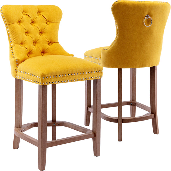 RIVOVA Set of 2 Mid Century Velvet Upholstered Tufted Counter Stools, French Bar Stools with Pull Ring and Nailhead Trims - 5505