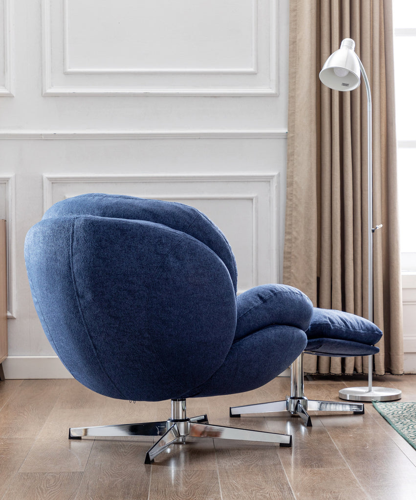 Blue oversized deals chair with ottoman