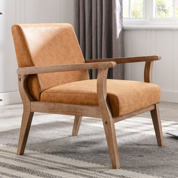 Wahson Mid Century Armchair with Wood Frames, Upholstered Farmhouse Living Room Chair - 3461